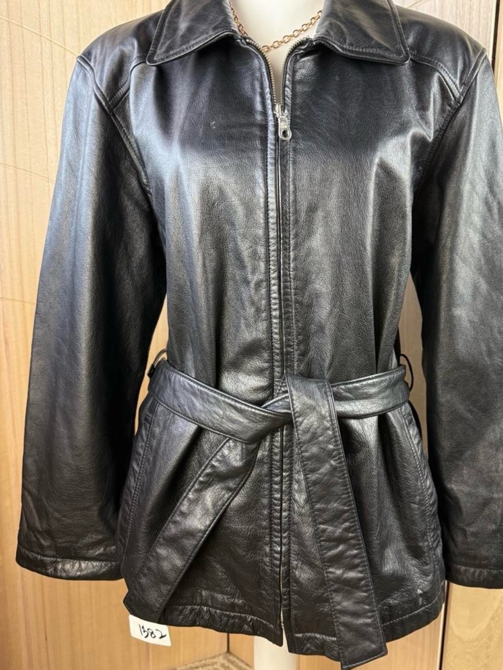 Wilson Black Leather Belted Zip-Front Jacket